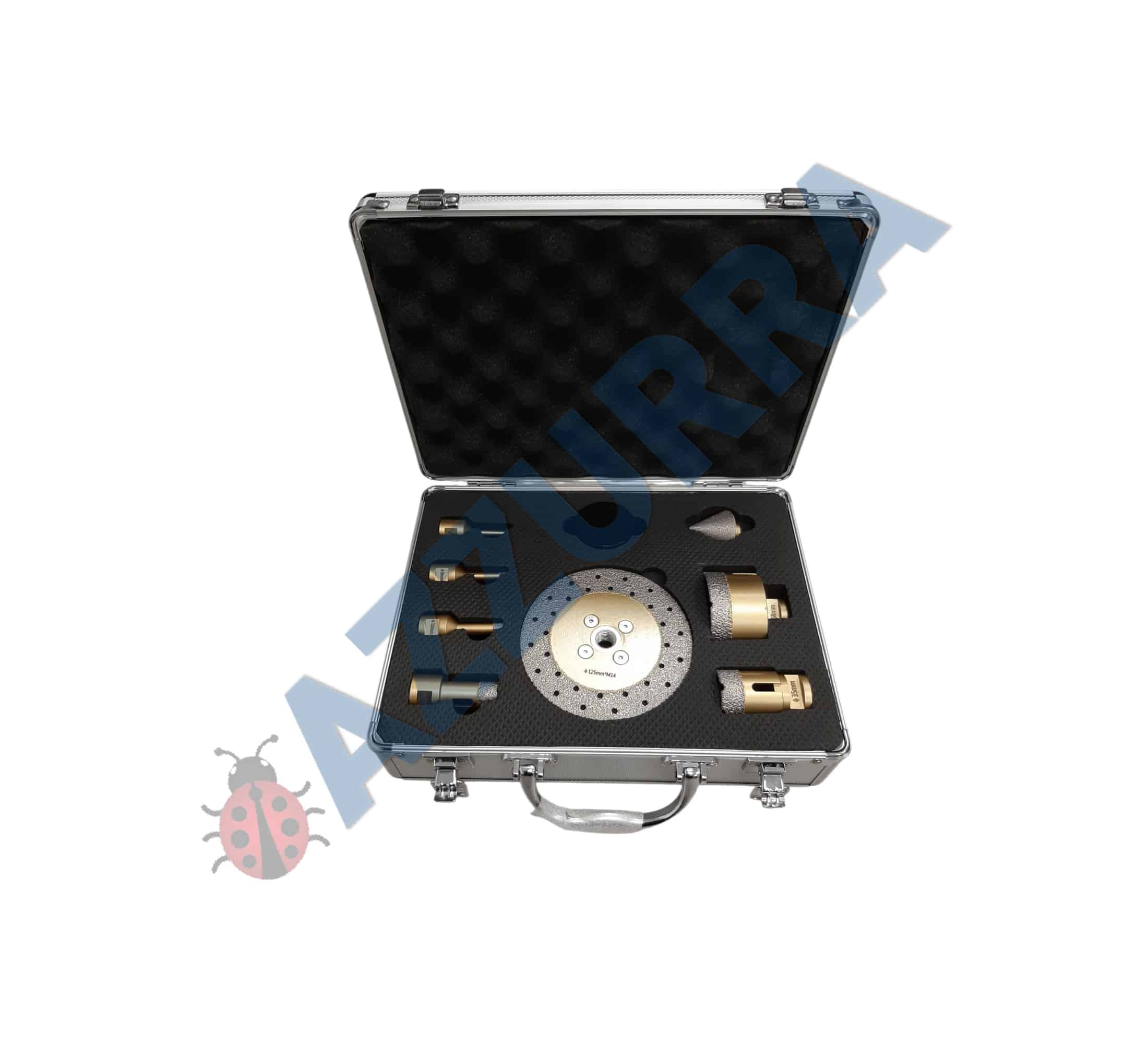 Set carote diamantate pt. gresie portelanata & piatra - diam. 6, 8, 10, 20, 35, 68mm, freza conica, disc diamantat slefuire si ceara racire PREMIUM